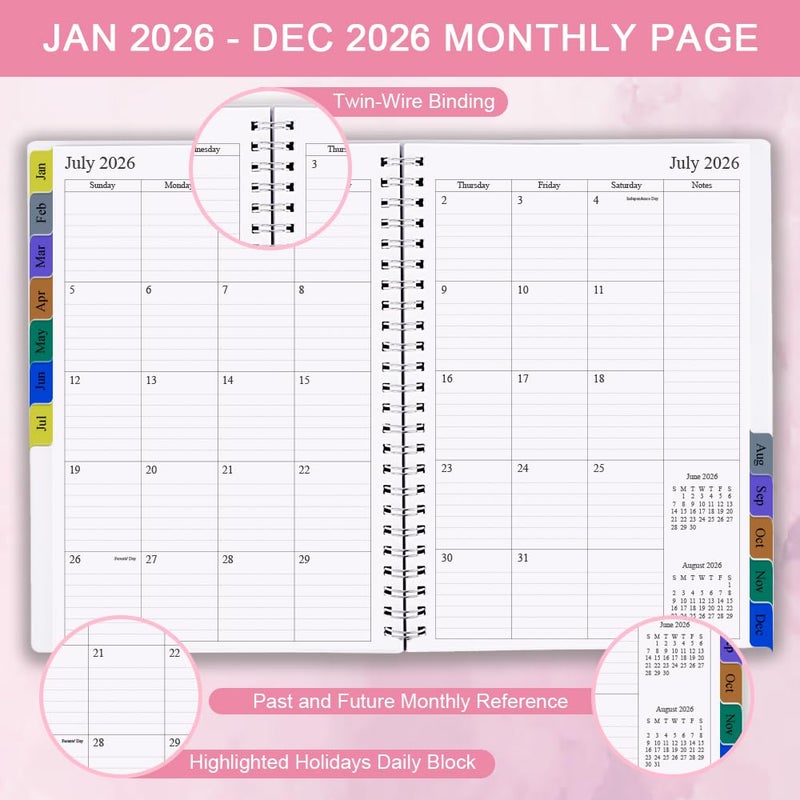 Nokingo مخطط 2026 - مخطط أسبوعي وشهري يمتد من يناير 2026 إلى ديسمبر 2026، 6.25" × 8.25"، 12 علامة شهرية، 14 صفحة ملاحظات، جيب داخلي، غلاف مرن مع تجليد مزدوج السلك، مخططات 2026 - Image 2